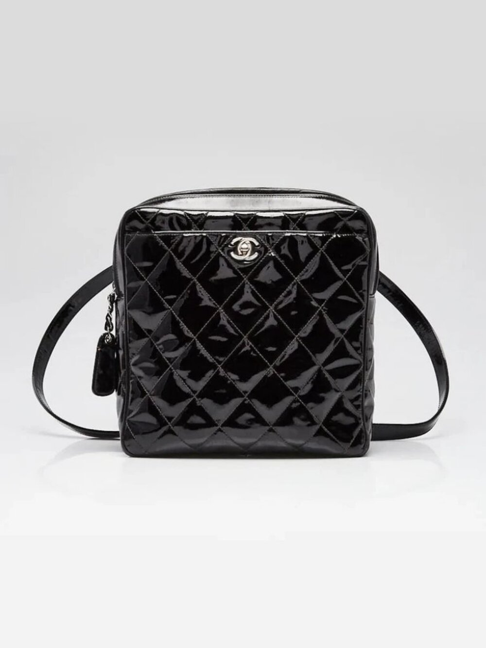 Chanel Black Quilted Patent Leather Backpack Bag